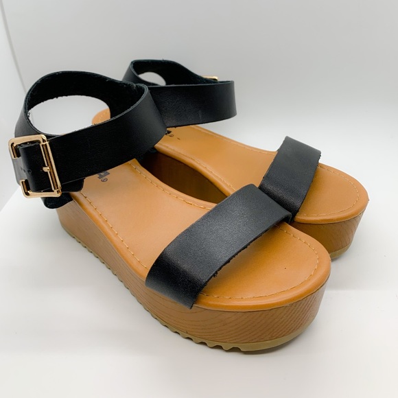 Soda Shoes - Soda Women Sandals, Open Toes Ankle Strap , Flat-form Sandals, Black, Size 6.5